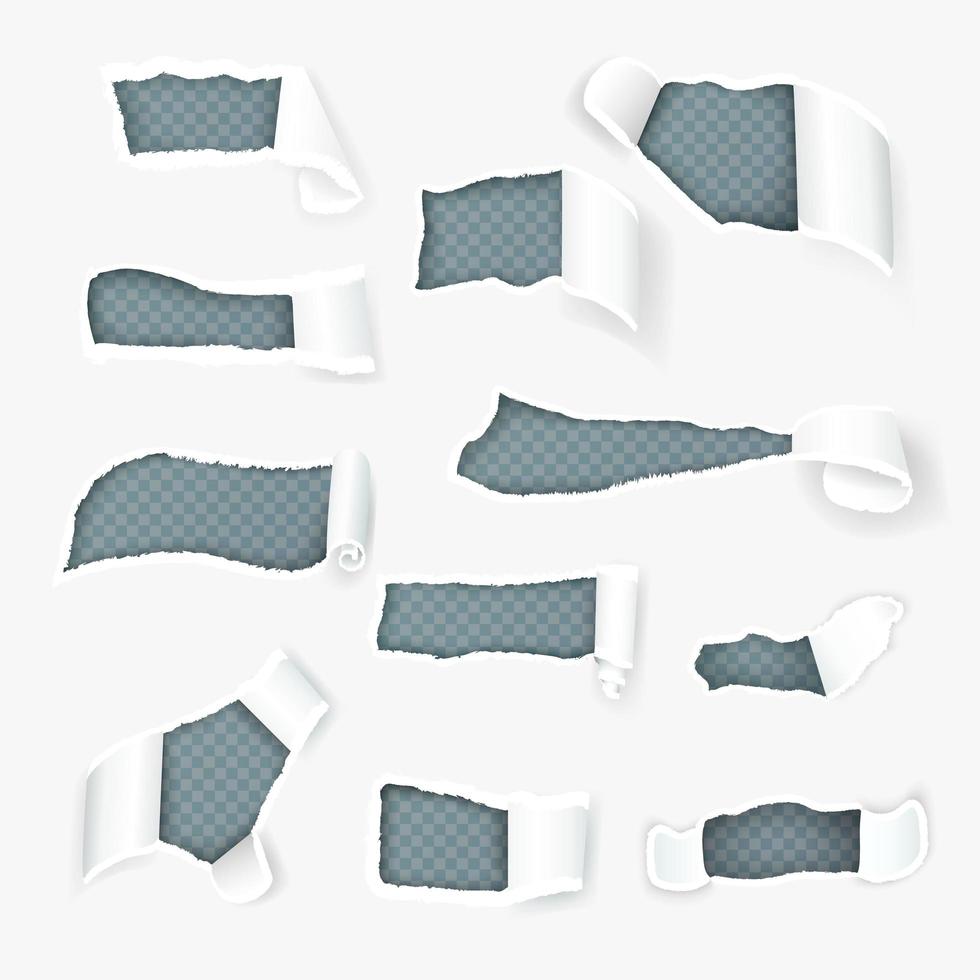 sönderrivna papper lockar realistisk uppsättning vektorillustration vektor