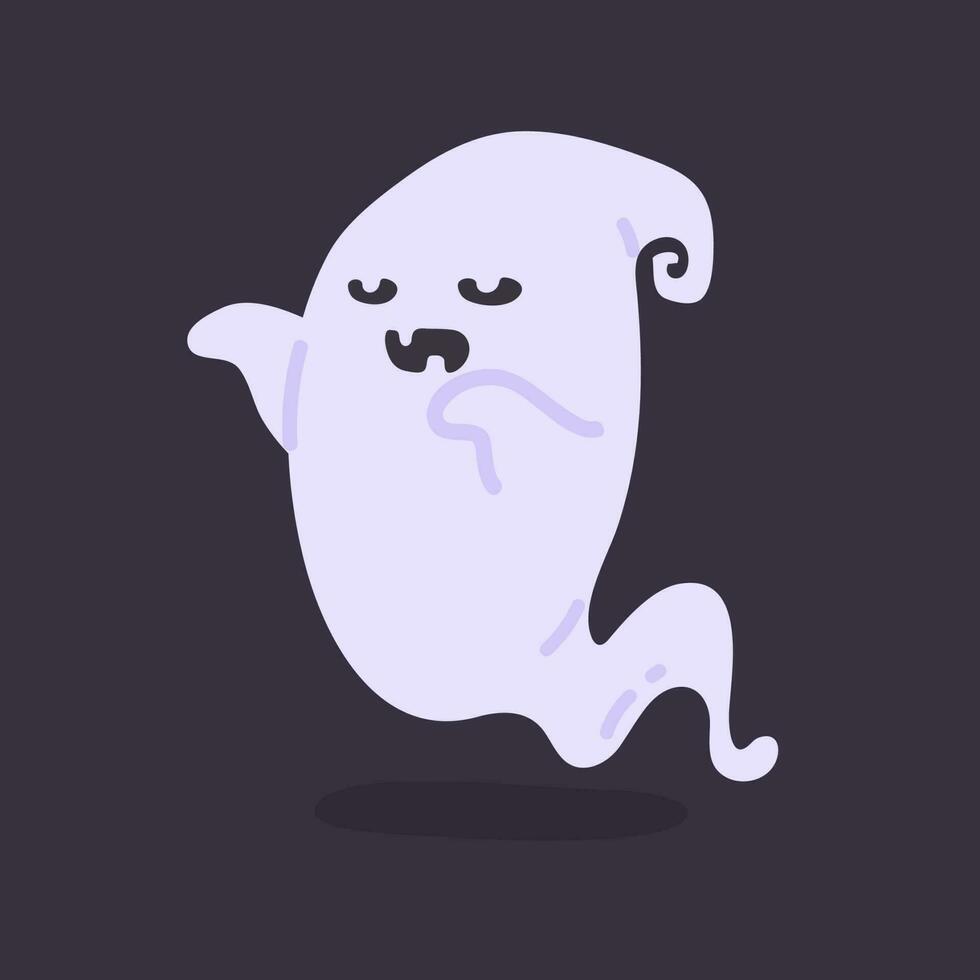 tecknad serie spöke i vit morgonrock flytande förfölja och skrämma människor på halloween natt. vektor