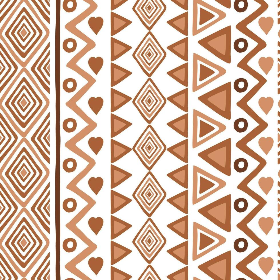 nahtlos ethnisch Muster Texturen. Licht braun, Karamell und Kaffee Farben. einheimisch abstrakt geometrisch Muster zum Stoff, Textil- oder Hintergrund gemacht auf Weiß Hintergrund. Vertikale Hintergrund. vektor