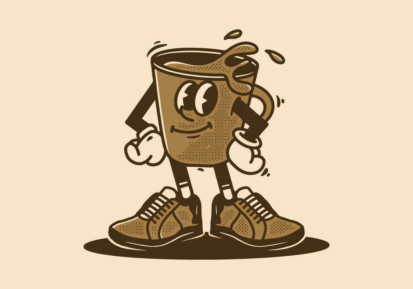 maskot karaktär av en kaffe kopp i ett upprätt stående placera vektor