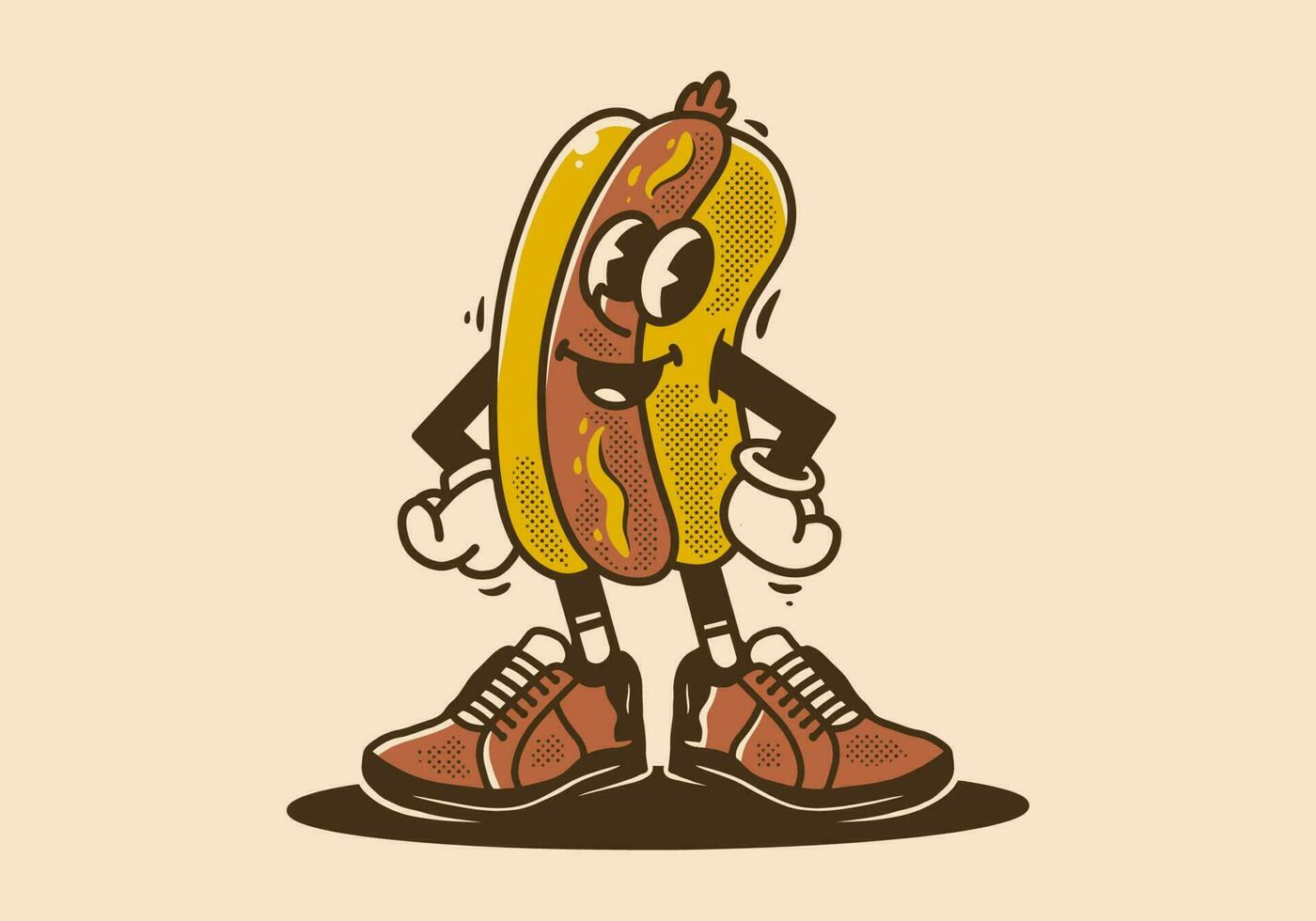 Maskottchen Charakter von ein Hotdog im ein aufrecht Stehen Position vektor