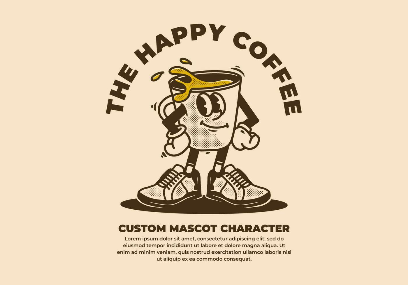 Jahrgang Maskottchen Charakter von Kaffee Tasse vektor