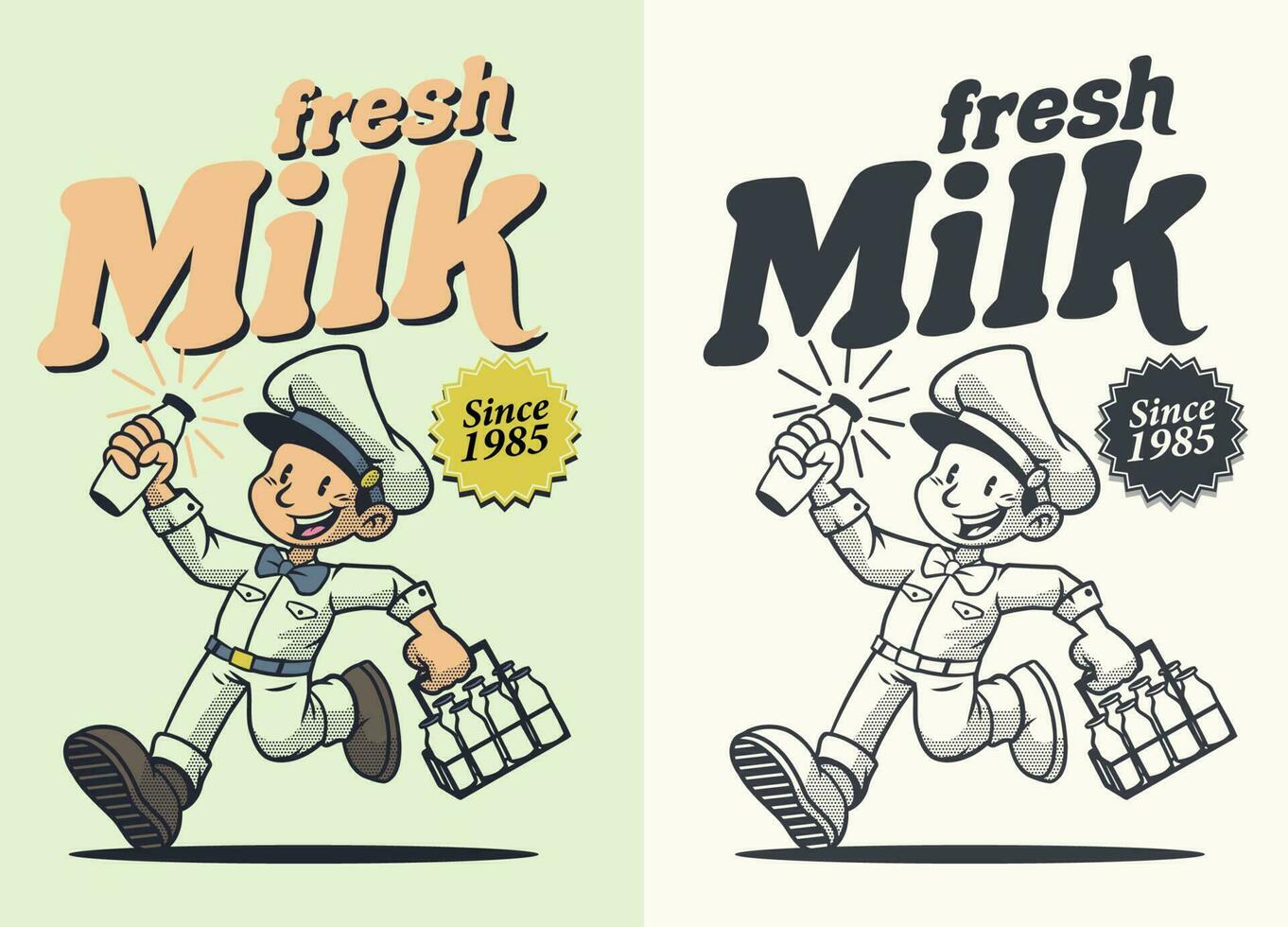 retro Karikatur Charakter von Milch Verkäufer Jahrgang vektor
