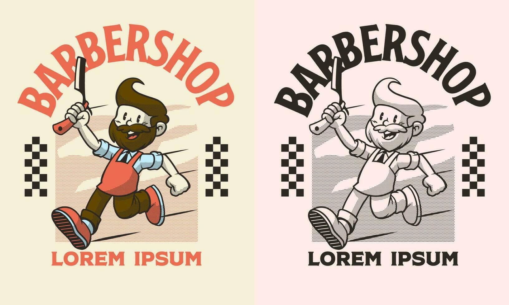 retro tecknad serie karaktär av barberare maskot logotyp vektor