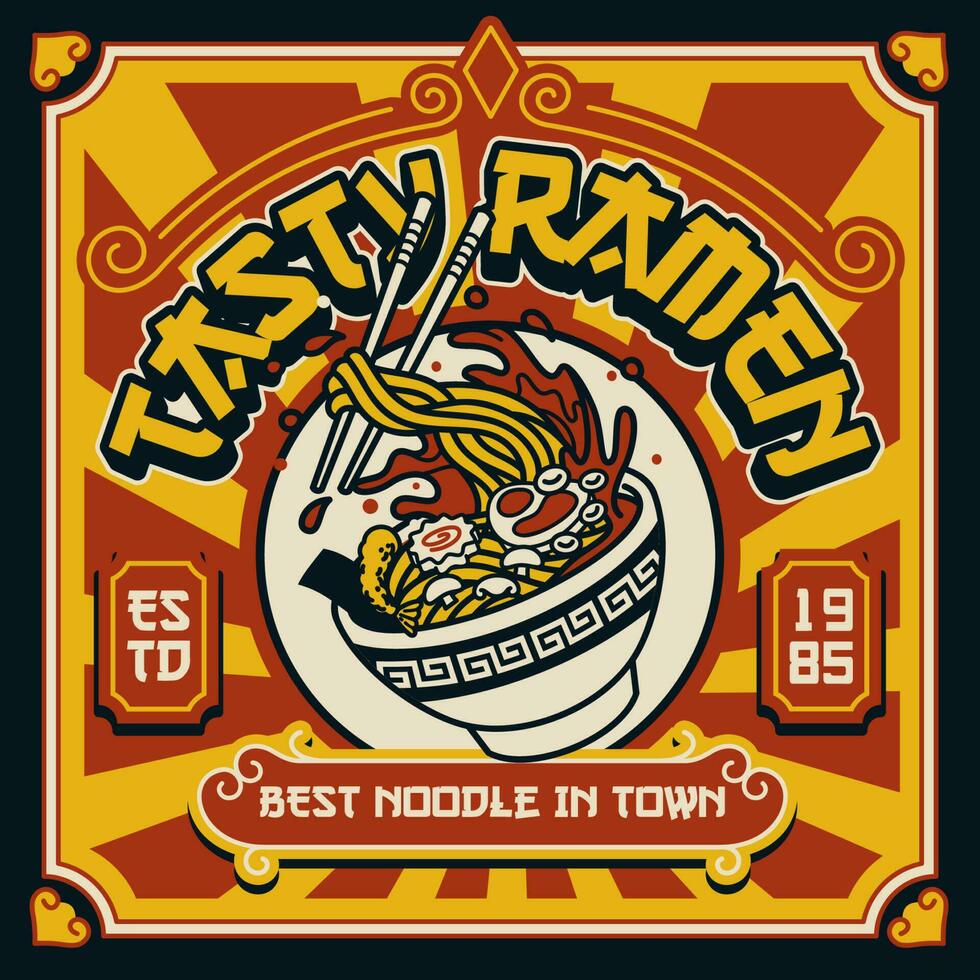 lecker Ramen Jahrgang Poster Design vektor