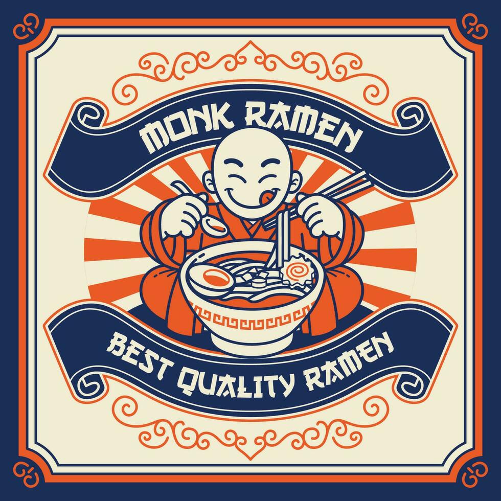 munk Ramen nudel årgång design vektor