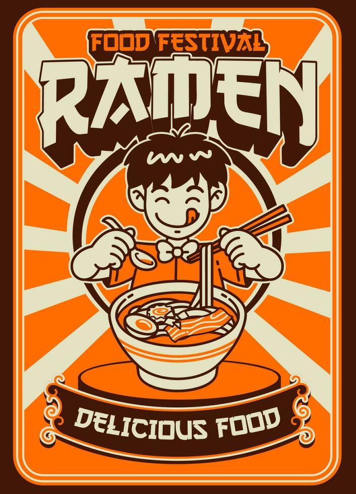 Essen Festival Ramen Poster Design Jahrgang Stil vektor