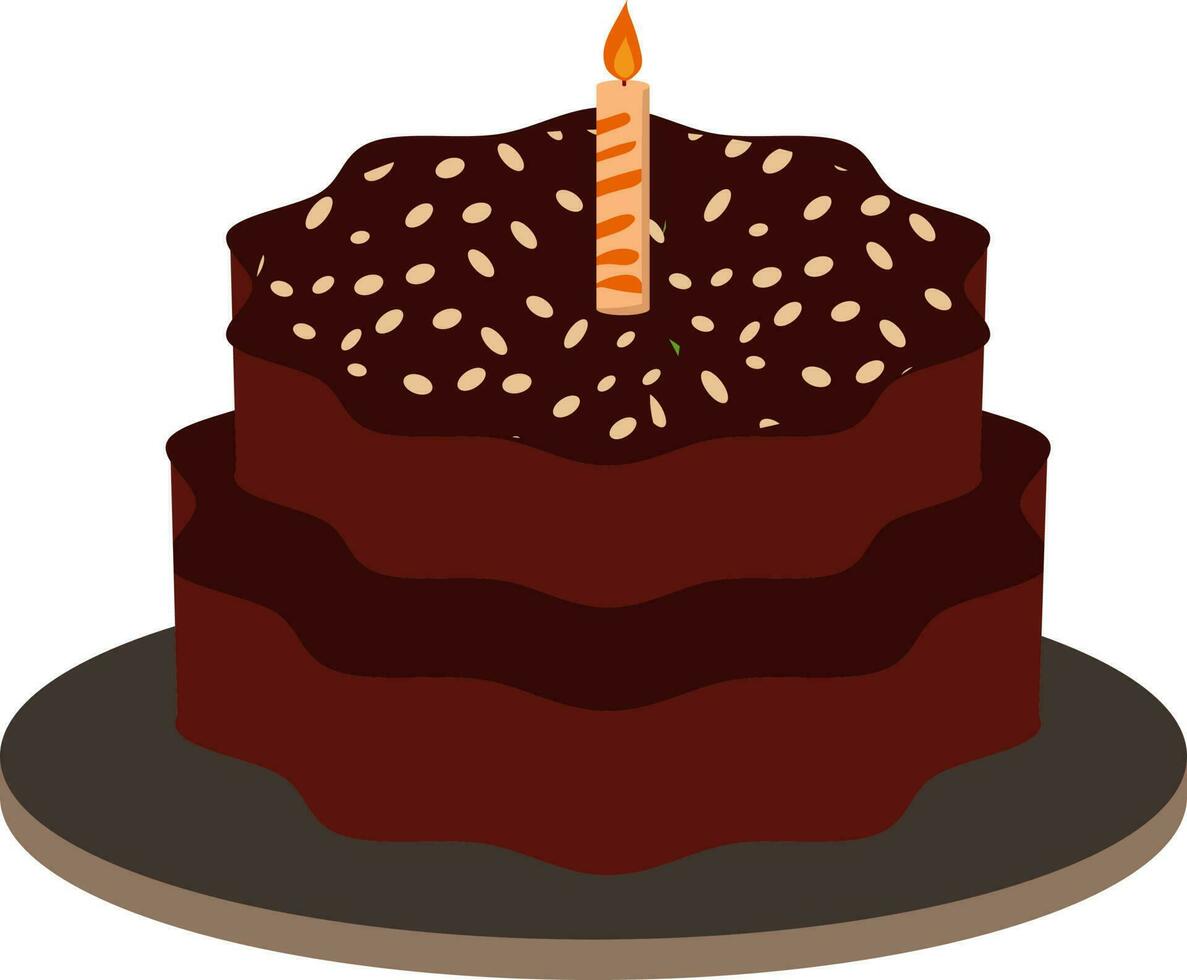 zwei Schicht Kuchen mit zündete Kerze Symbol im braun Farbe. vektor