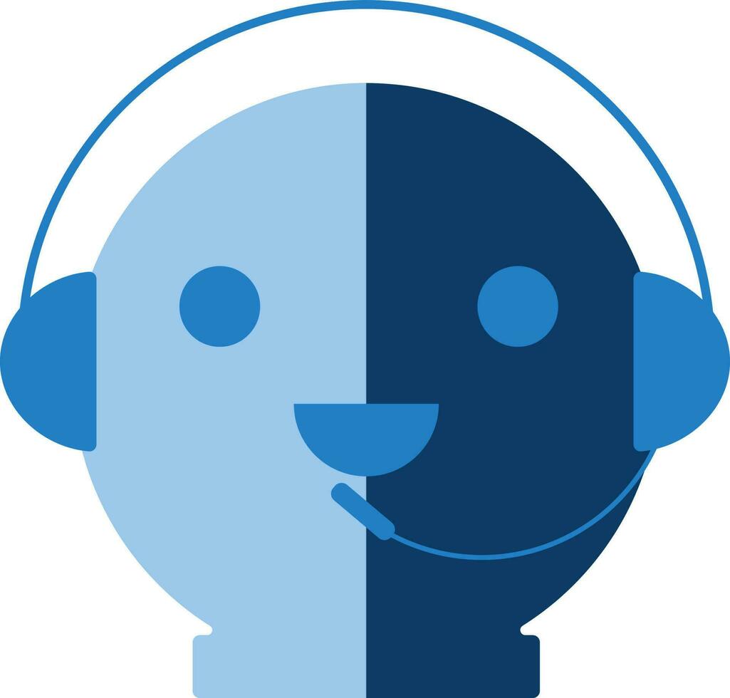 Blau Illustration von Roboter tragen Kopfhörer eben Symbol. vektor