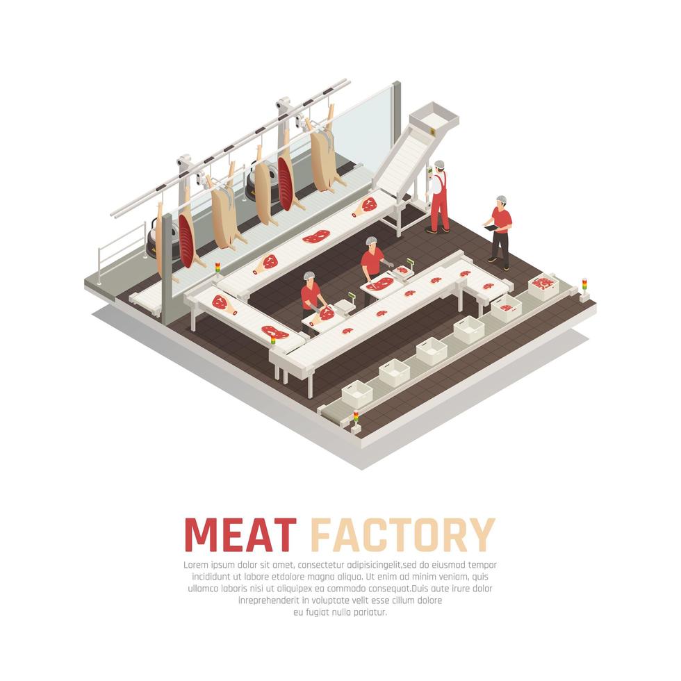 köttfabrik isometrisk komposition vektorillustration vektor