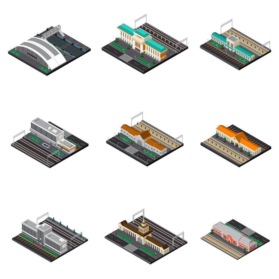järnvägsstation isometrisk uppsättning vektorillustration vektor