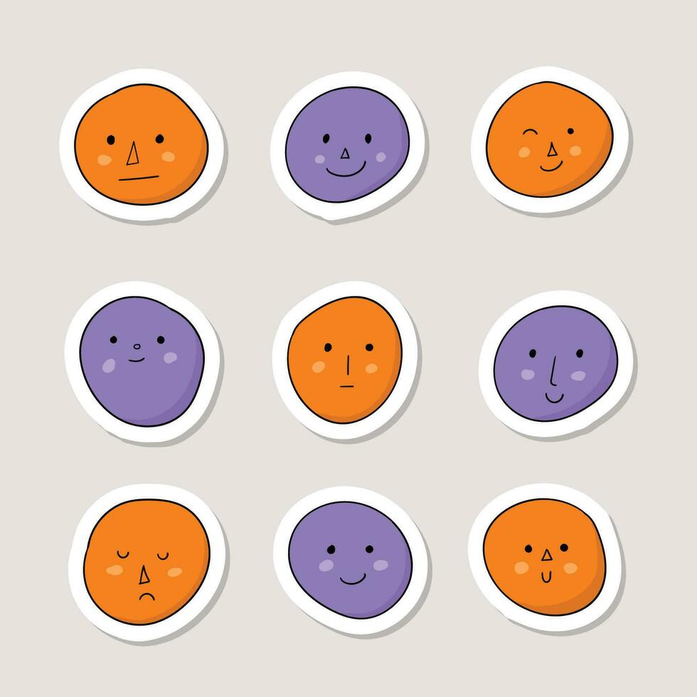 färgrik hand dragen annorlunda emoji klistermärken samling vektor