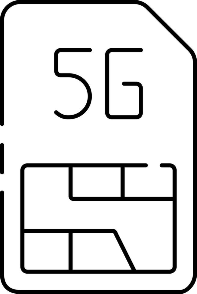 isolerat 5g sim eller minne kort ikon i svart linje konst. vektor