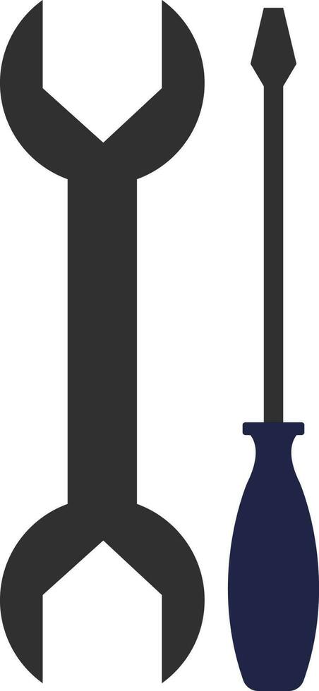 eben Stil Schraubendreher mit Schlüssel Symbol im Blau und schwarz Farbe. vektor