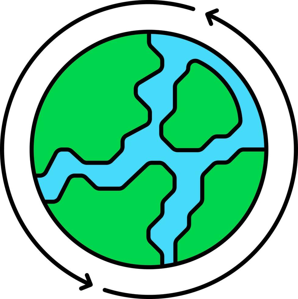 Pfeile um Globus Symbol im Blau und Grün Farbe. vektor