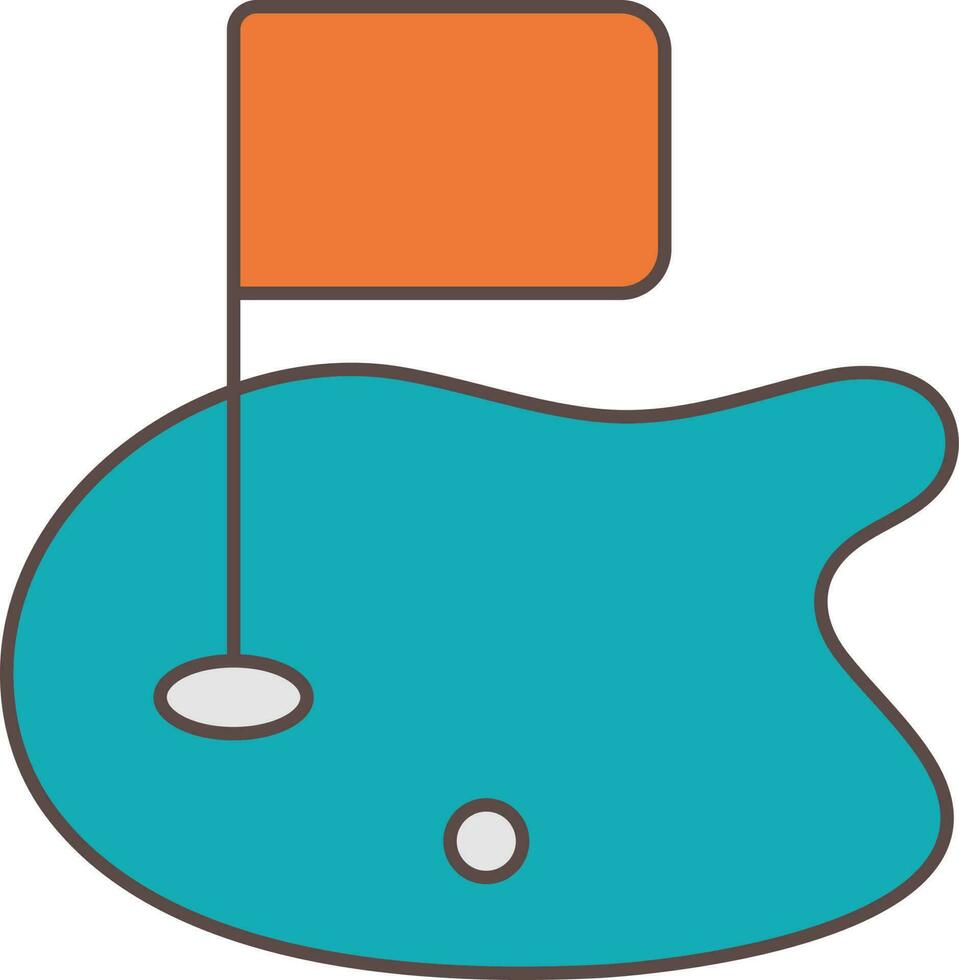 golf fält med boll och flagga ikon i orange och kricka Färg. vektor