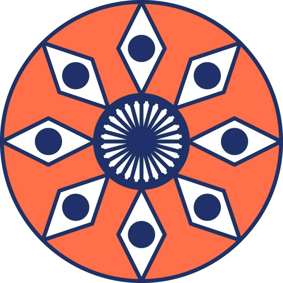 platt stil blommig ashoka hjul blå och orange ikon. vektor