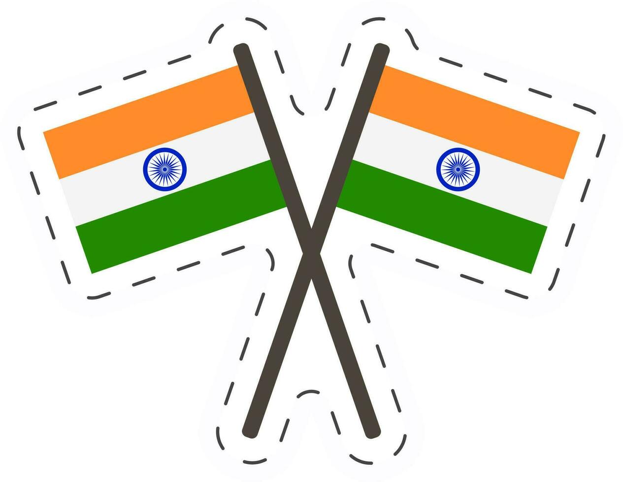 illustration av korsa indisk nationell flagga i klistermärke stil. vektor