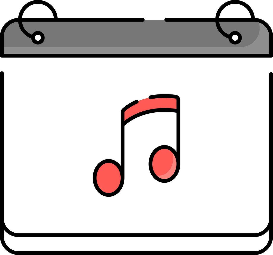 Musik- Symbol Kalender eben Symbol im rot und Weiß Farbe. vektor