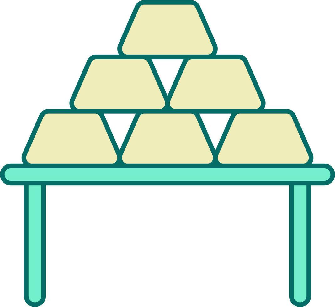 eben Stil Gold Riegel Stapel auf Tabelle Symbol im Türkis und Gelb Farbe. vektor