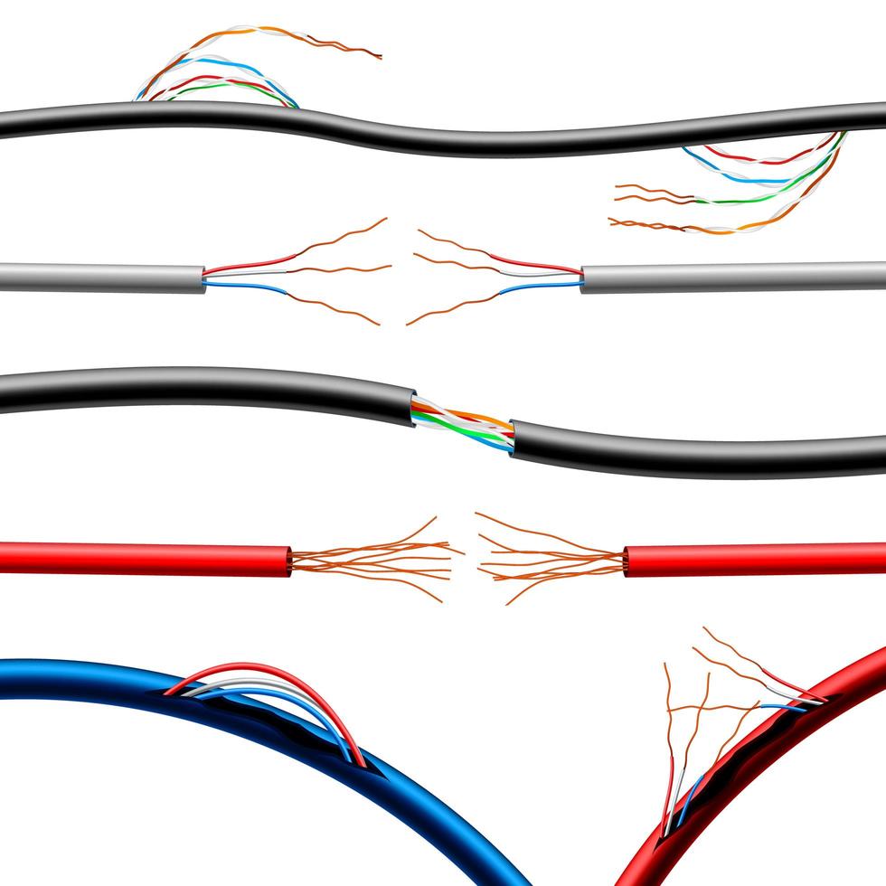 realistische beschädigte elektrische Kabel setzen Vektorillustration vektor