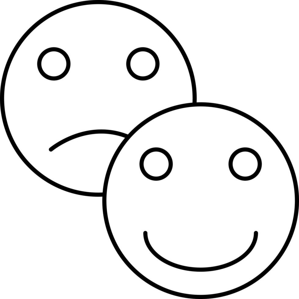 glücklich und traurig Gesicht Emoji Karikatur linear Symbol. vektor