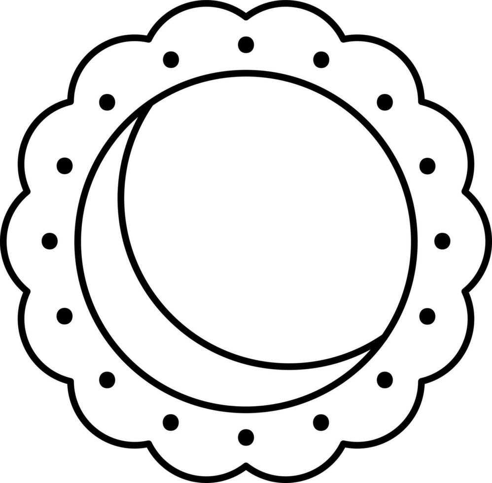 Mond- Anerkennung Kuchen mit Halbmond Mond gestalten schwarz Gliederung Symbol. vektor