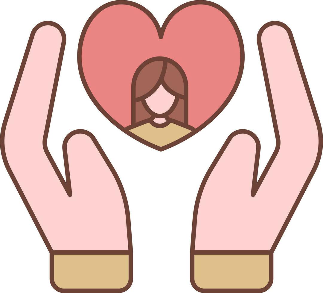 tecknad serie flicka hjärta innehav hand brun och rosa ikon. vektor
