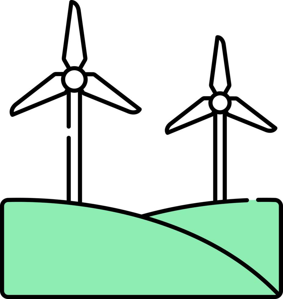 platt stil vind turbin gräsmark grön och vit ikon. vektor