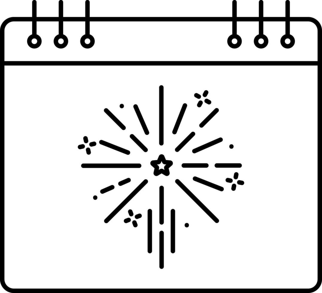 fyrverkeri kalender ikon eller symbol i svart översikt. vektor