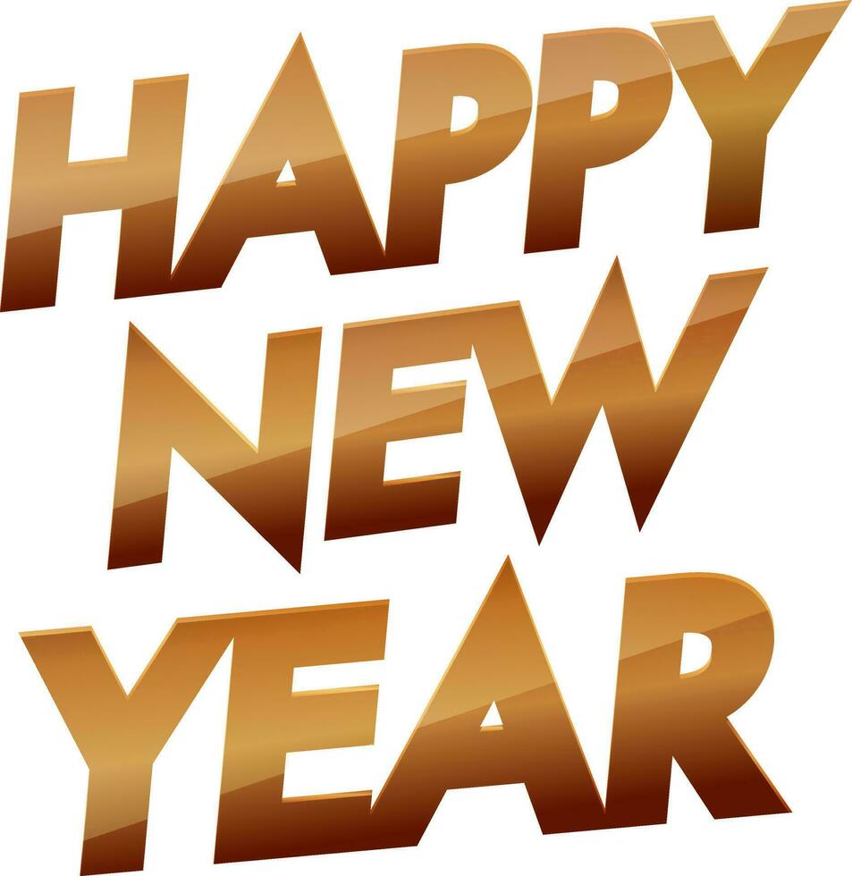 glänzend braun und golden glücklich Neu Jahr Text auf Weiß Hintergrund. vektor