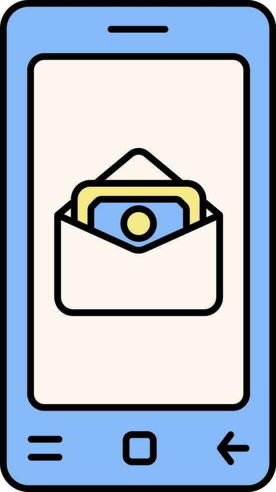Geld Mail im Smartphone Gelb und Blau Symbol. vektor