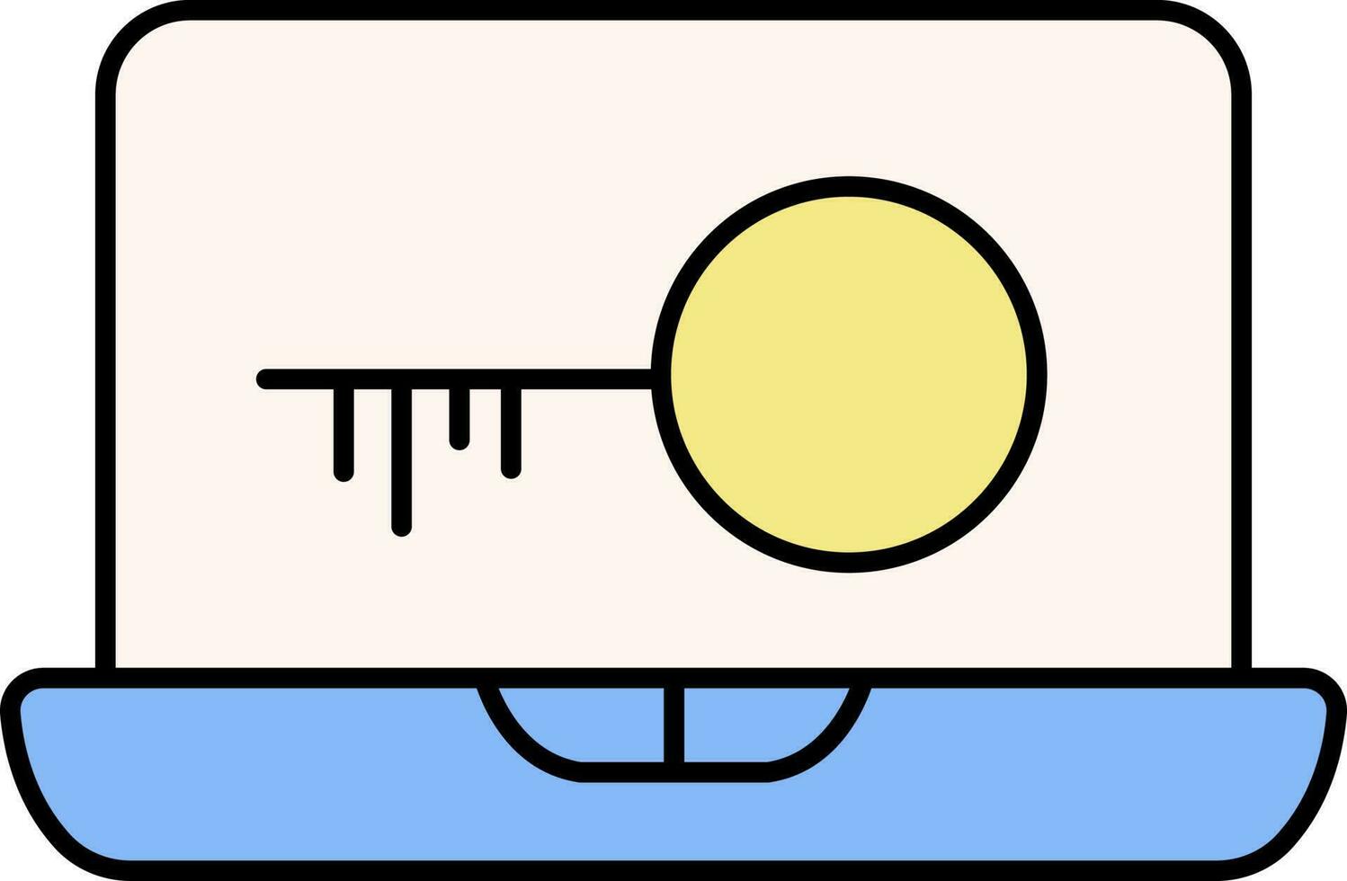 platt stil nyckel i bärbar dator skärm gul och blå ikon eller symbol. vektor