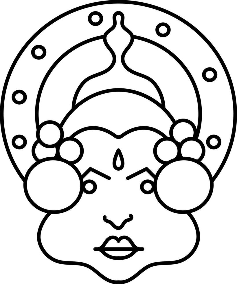 Illustration von Kathakali Kopf Kleid Symbol im dünn Linie Kunst. vektor