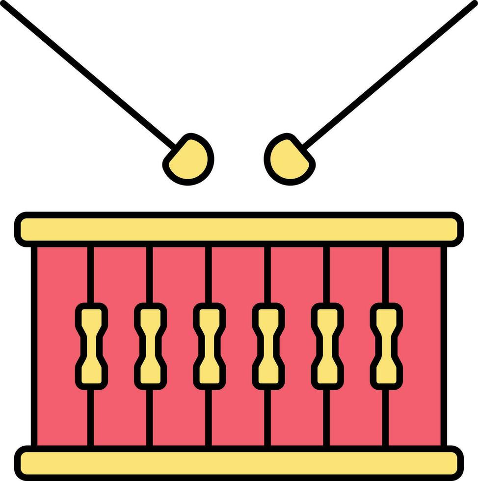 Schlinge Trommel mit Stöcke Symbol im Gelb und rot Farbe. vektor