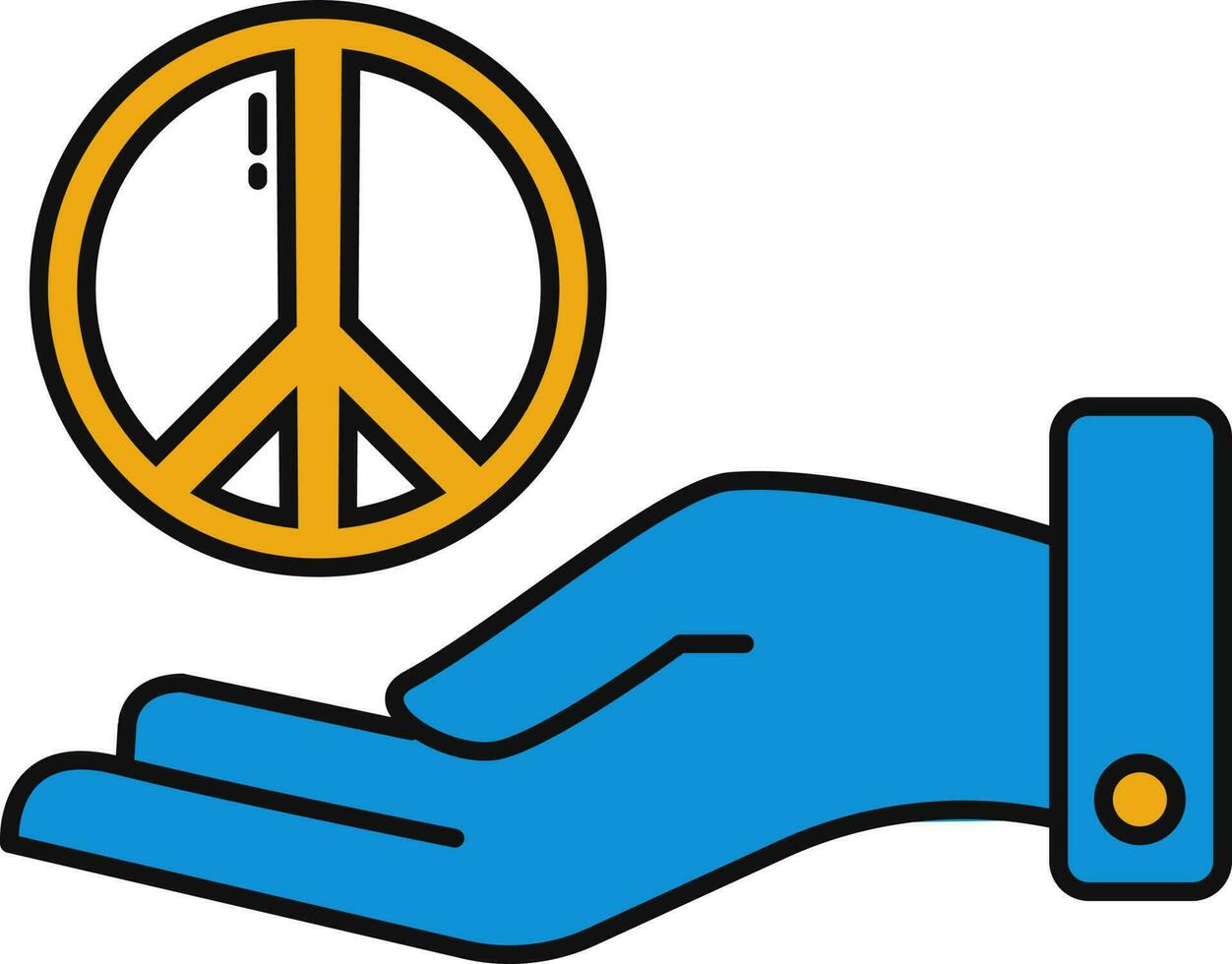 Illustration von Frieden Symbol auf Hand Gelb und Blau Symbol. vektor