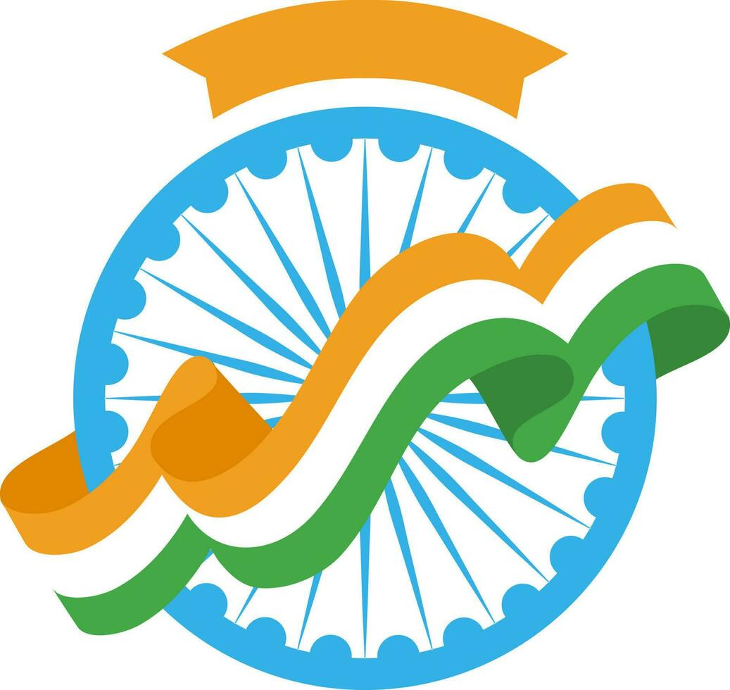 Illustration von wellig Flagge mit Ashoka Rad und Kopieren Raum Hintergrund. vektor