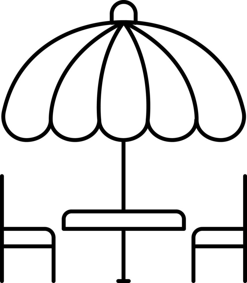 zwei Stuhl mit Regenschirm Tabelle Schlaganfall Symbol. vektor