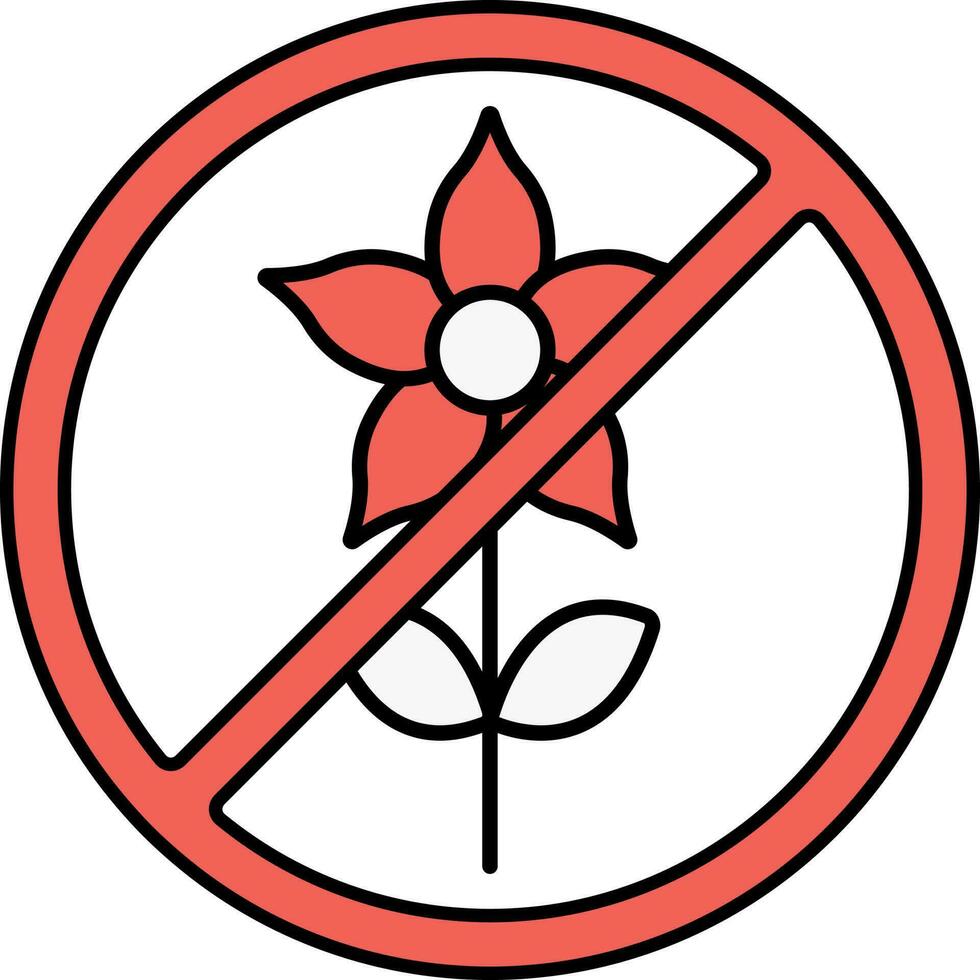 Nej blomma ikon i röd och vit Färg. vektor