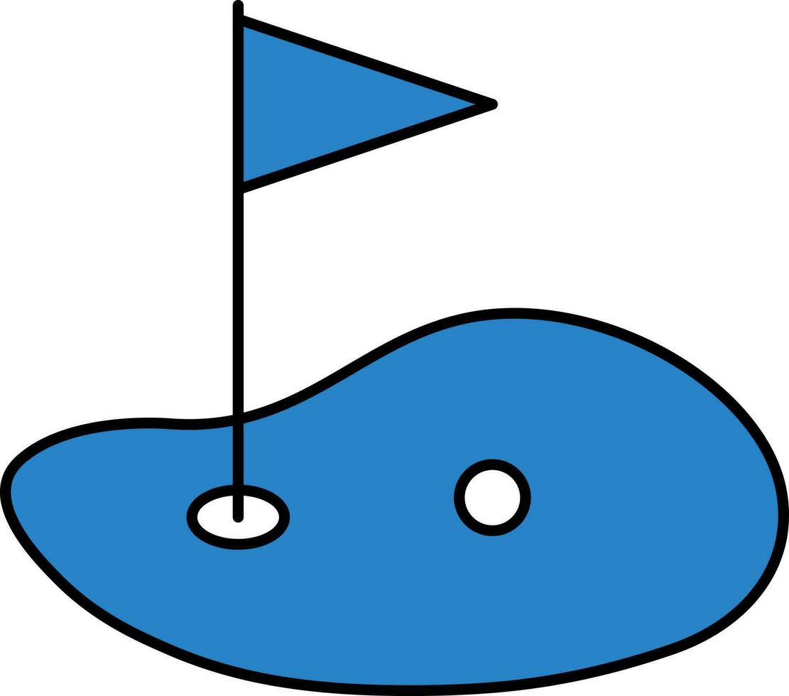 golf boll med mål flagga ikon i blå Färg. vektor