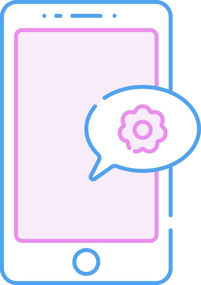 blomma meddelande smartphone skärm blå och rosa ikon. vektor