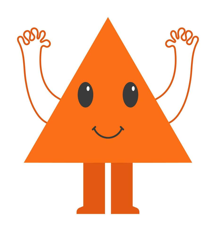 Orange Aufkleber von Hand oben Stehen Dreieck Karikatur Über grau Hintergrund. vektor