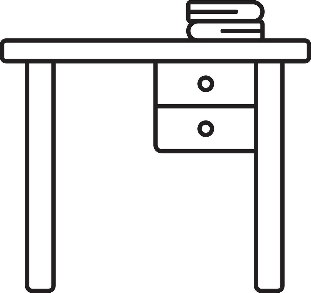 svart tunn linje konst av böcker på låda skrivbord ikon. vektor