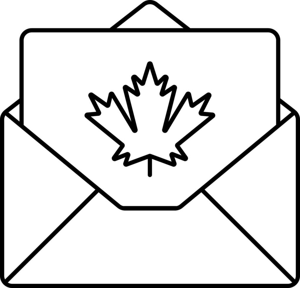 isoliert Ahorn Blatt Symbol auf Briefumschlag oder Email Karte Symbol im dünn Linie. vektor