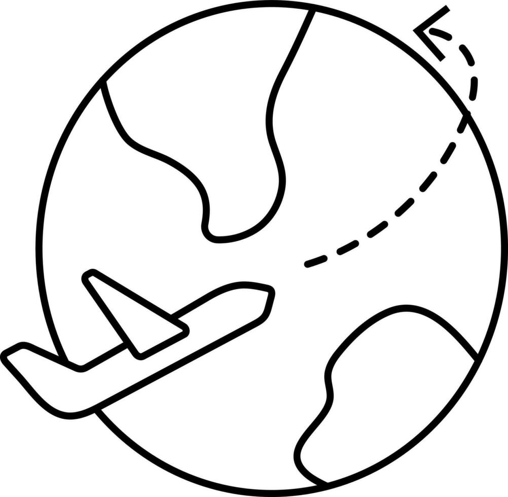 schwarz Gliederung Flugzeug mit Globus Symbol. vektor