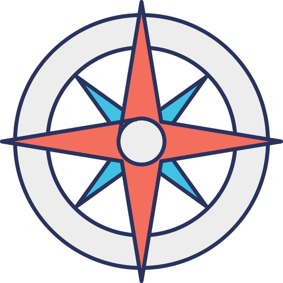 Blau und Orange Kompass Symbol im eben Stil. vektor