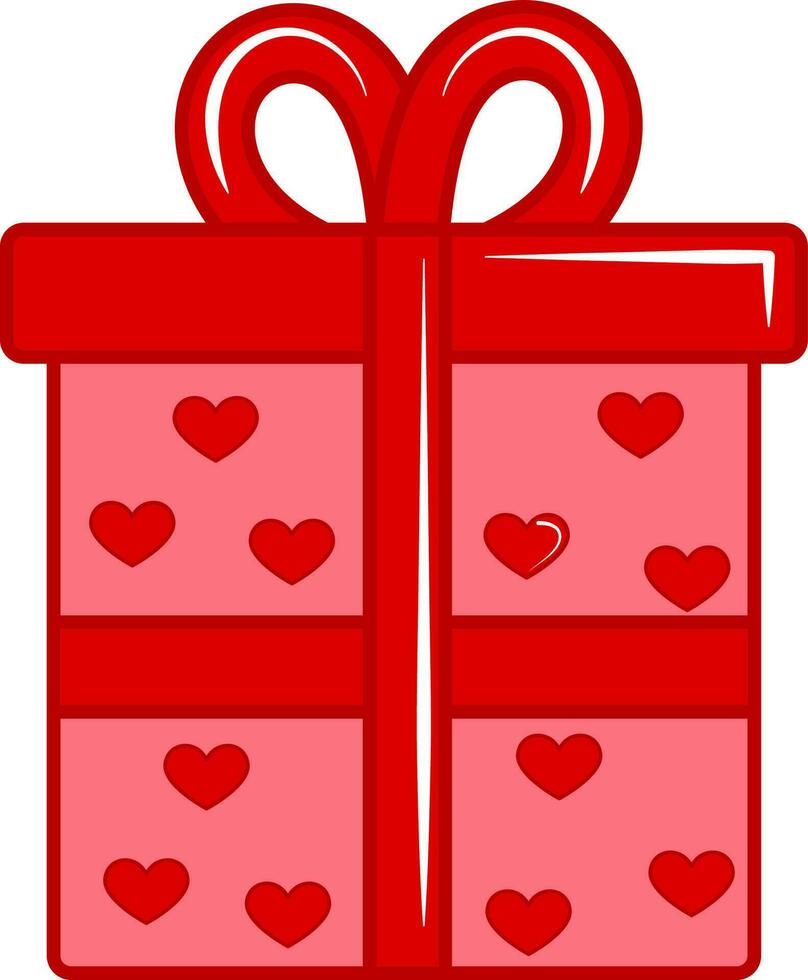 rot Herzen wickeln Geschenk Box mit Bogen Band Symbol im eben Stil. vektor