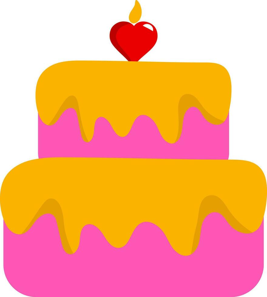 zwei Schicht Kuchen mit Verbrennung Herz Kerze eben Symbol. vektor