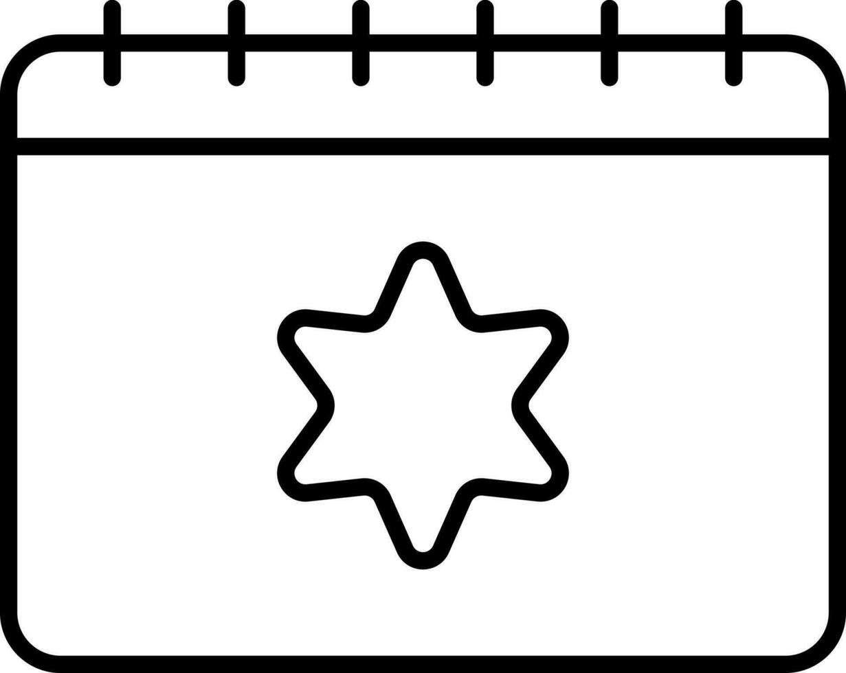 stjärna symbol kalender ikon i tunn linje konst. vektor
