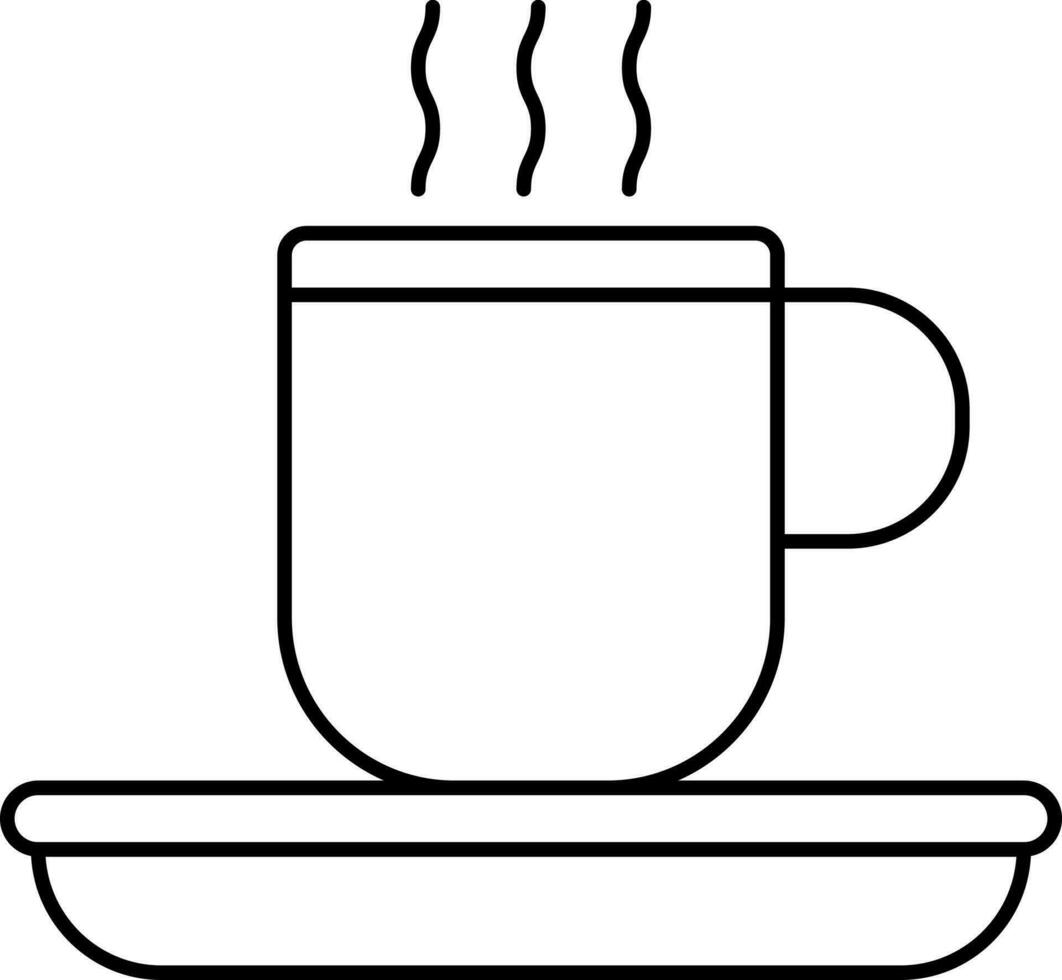 varm te eller kaffe kopp på tallrik linjär ikon. vektor